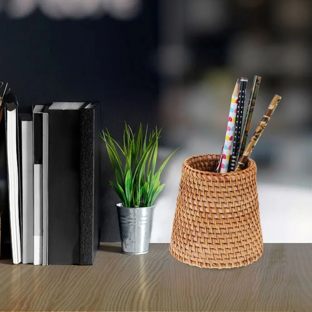 New Rattan Pencil Holder Handmade Home Decoration Pen Container Tableware Storage Household Sundries Storage Basket