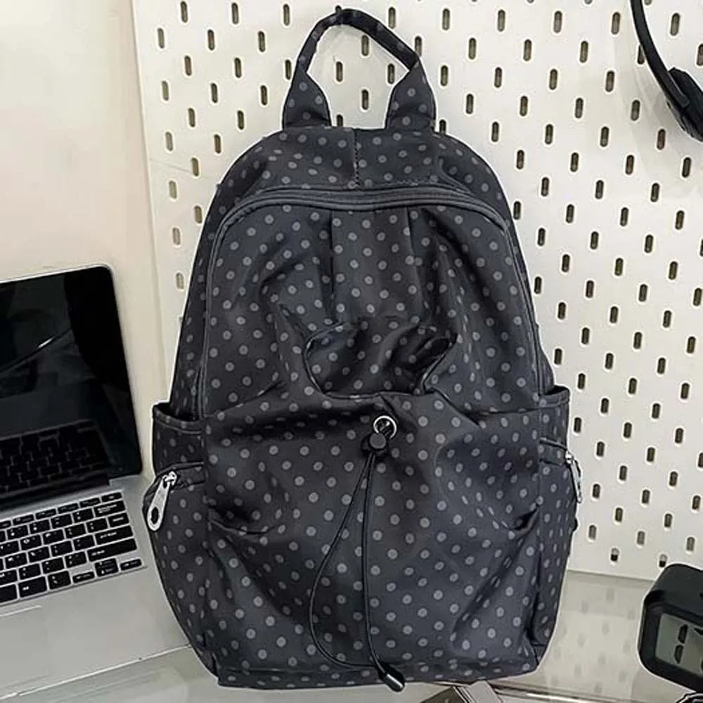 Anti-splash Water Polka Dot Nylon Backpack Spacious Drawstring Student School Bag Washable Lightweight Travel Daypack