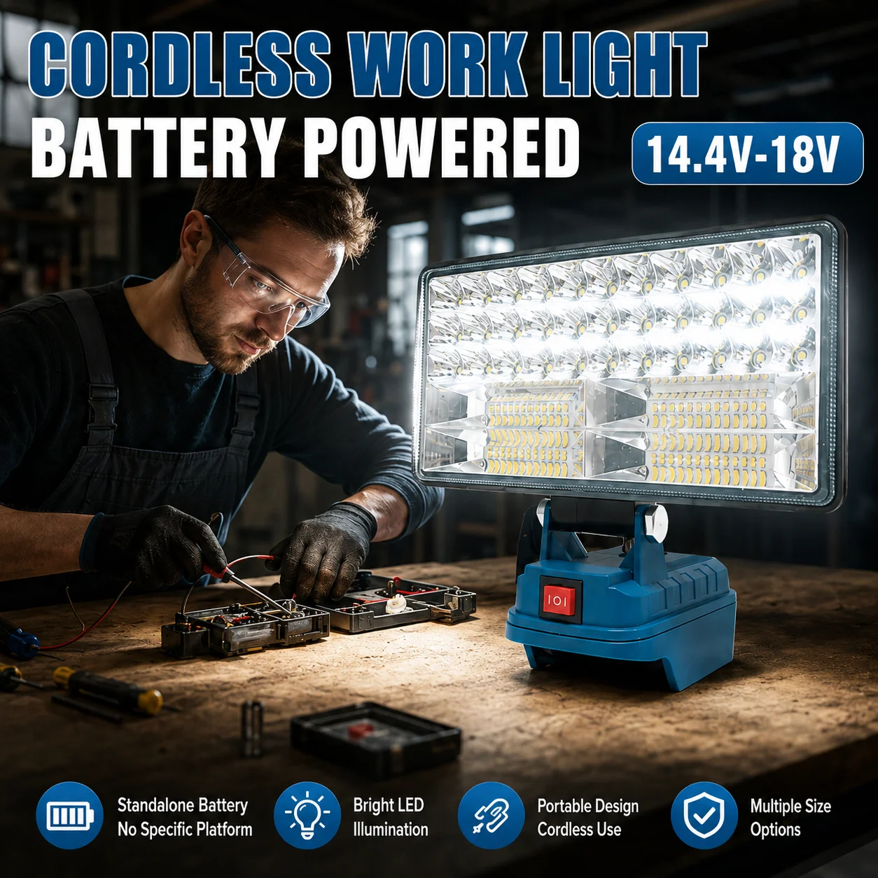Workshop Electric Tools - Tragbare LED-Arbeitsleuchte, kabellos, batteriebetrieben, wiederaufladbar, für