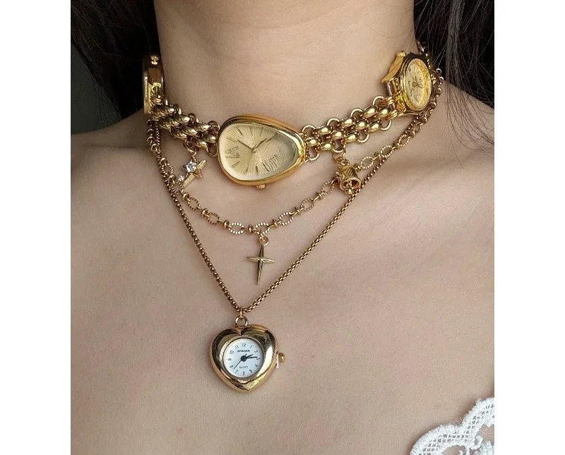 Haute Sense ins Wind Clock Watch Disc Subculture Multi-layer Necklace