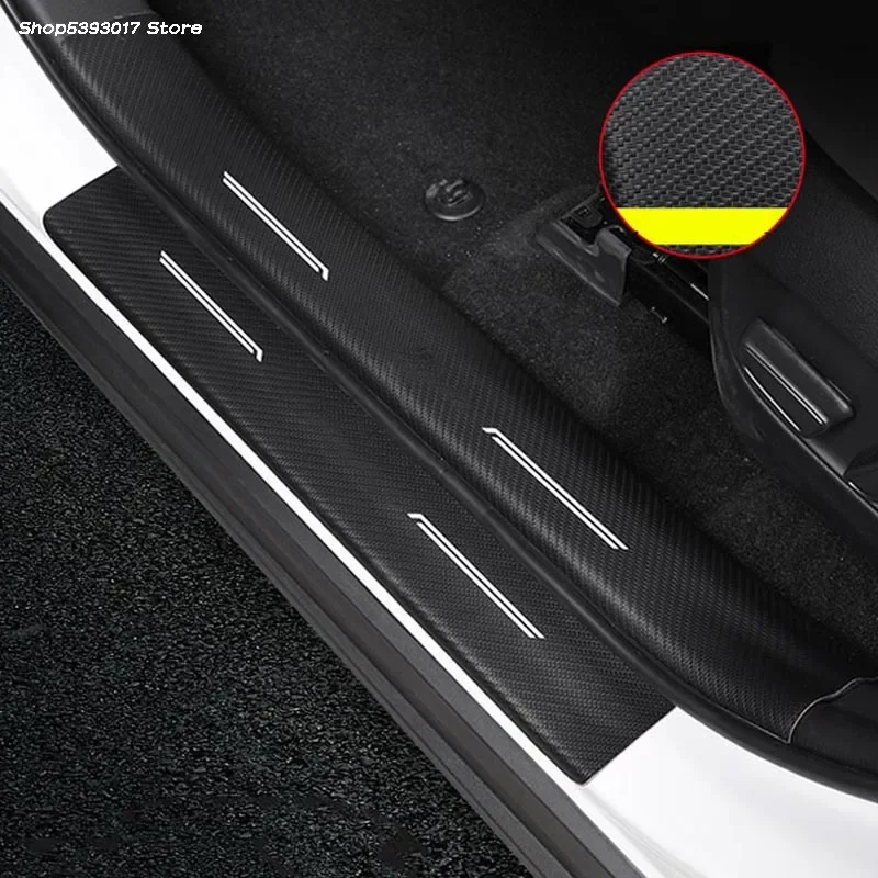 

Carbon Fiber Leather Interior Exterior Door Sill Strip Scuff Plate Protective Welcome Pedal For Toyota RAV4 RAV-4 2019 2020 2021
