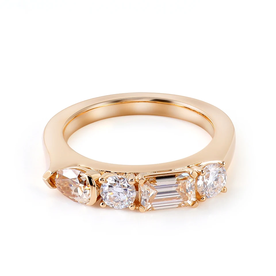 

Provence 10K/14K/18K Moissanite Engagement Rings for Women Champagne Emerald Cut Four Stone Statement Rings Pear Cut Rings