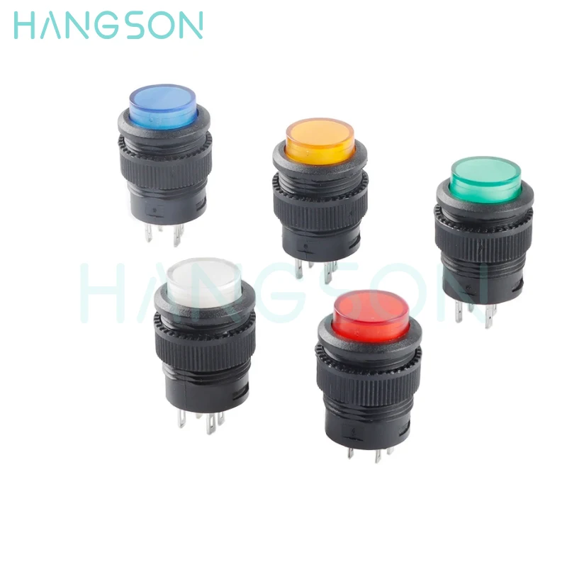 10PCS R16-503 Round Button Switch Momentary R16-503BD R16-503AD 3A 250V 16MM Self Locking Round Push Button Switch