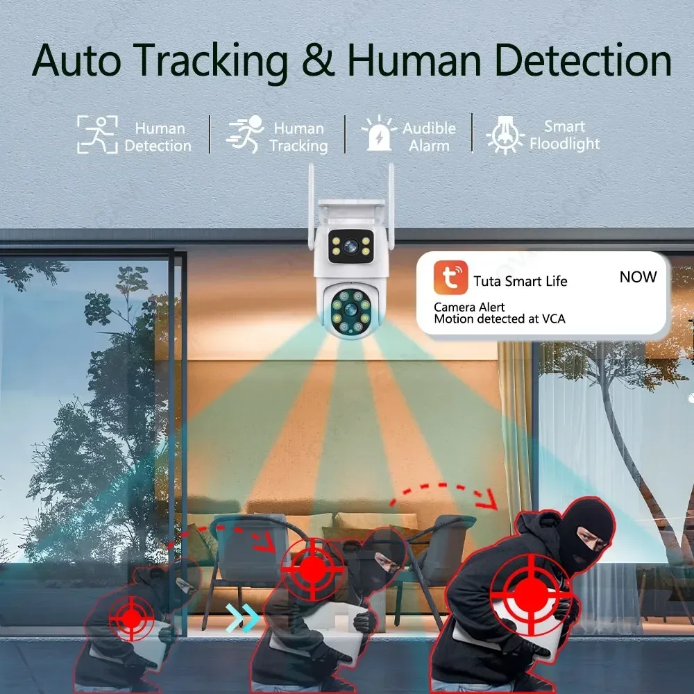 Imagem -05 - Tuya App 4k 8mp Wifi Bateria Solar Câmera Lente Dupla Tela Dupla Proteção de Segurança ao ar Livre Ptz Pir Detecção Cctv Vigilância