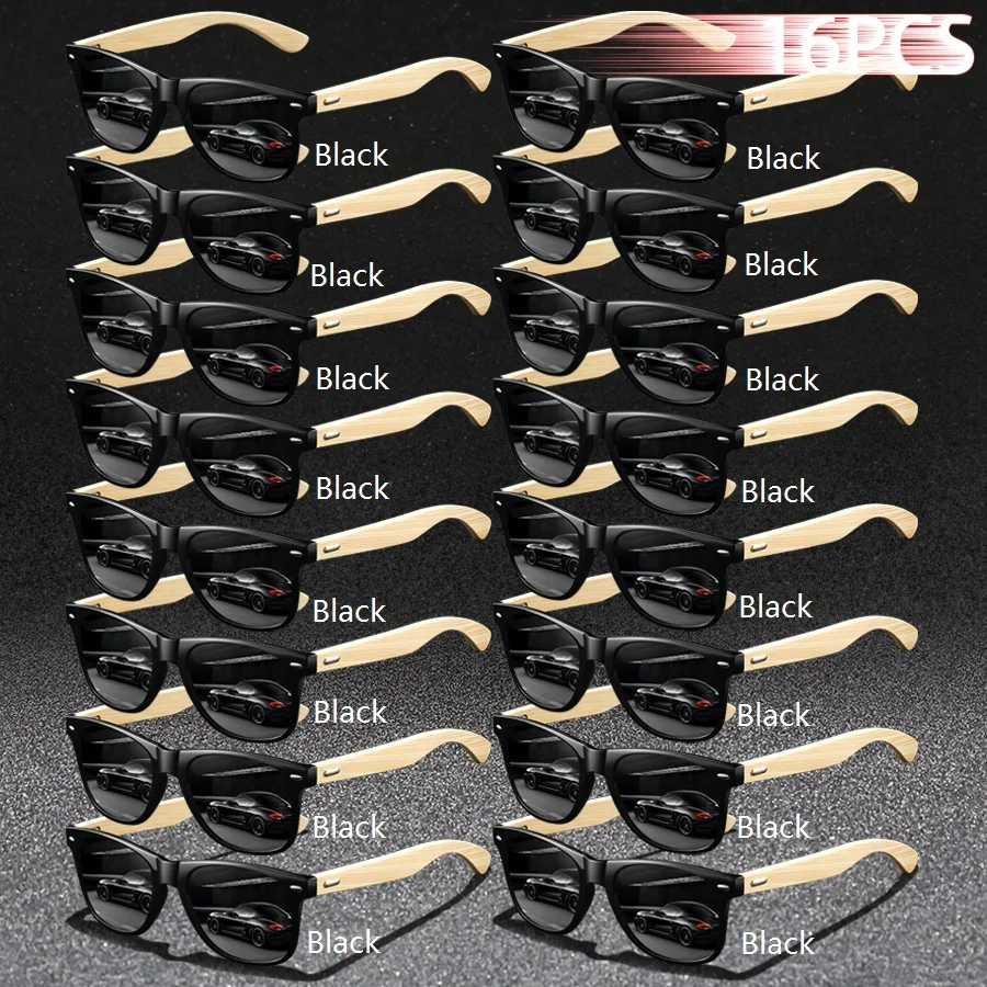 16PCS Fashion Eyewear Klassieke Vintage Bamboe Houten Zonnebril Mannen Vrouwen Merk Designer Vierkante Bril Rijden Vissen Zonnebril