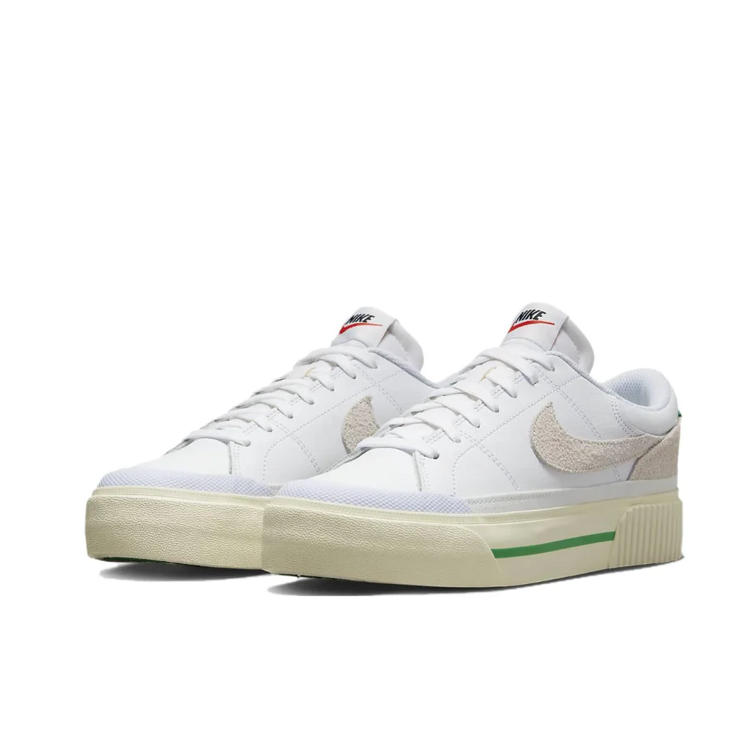 Nike Original Court Legacy Women's Shock Absorbing Abrasion Resistant Low Top Board Shoes Beige and Green