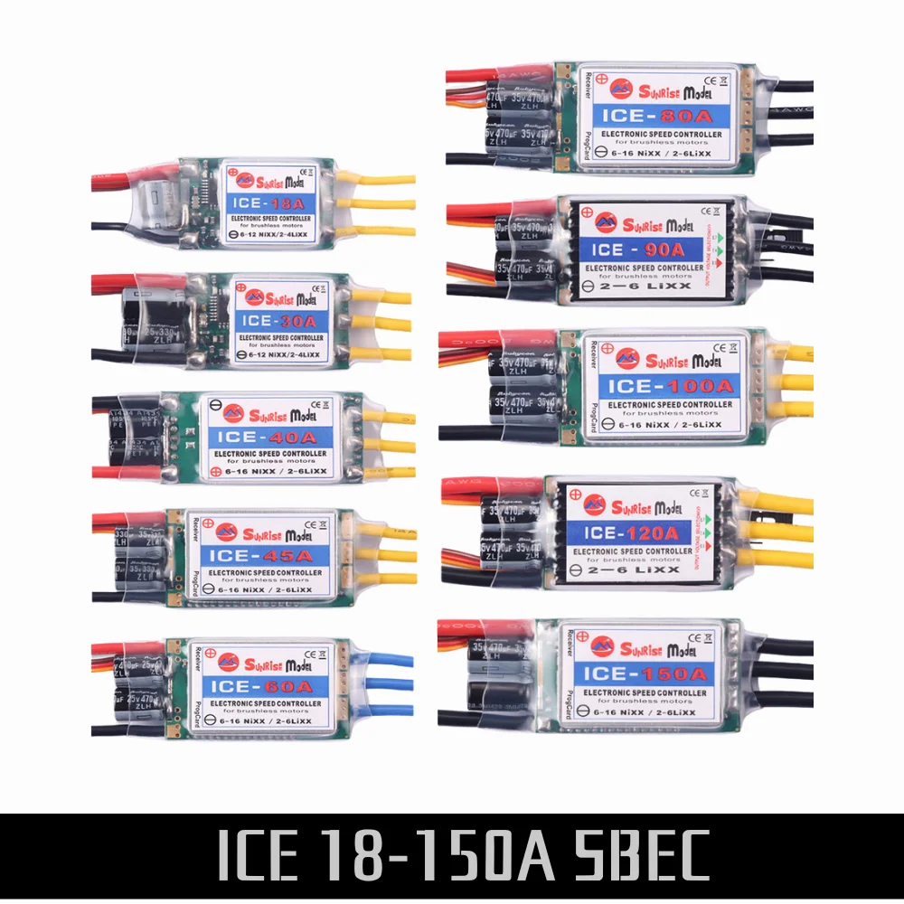 

SunriseModel ICE 2-6S Вертолет Самолет Бесщеточный ESC с выходом BEC 18A 30A 40A 45A 60A 90A 100A 120A 150A для моделей RC DIY