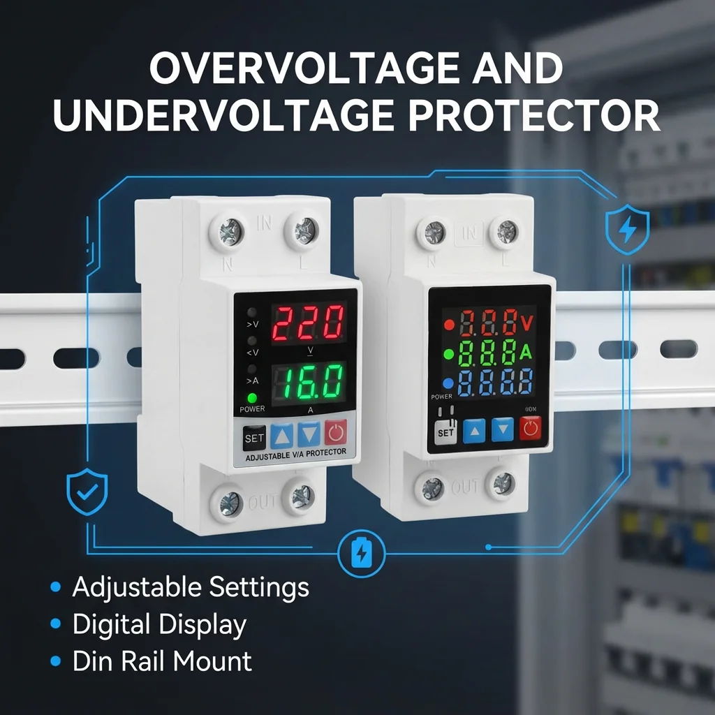 Adjustable Over Voltage And Under Voltage Protective Device Protector Relay With Over Current Protection 40A 63A 80A 100A 220V