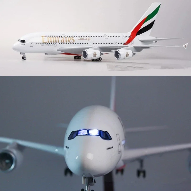 Imagem -05 - Coleção Diecast Model Toy Avião com Luz e Rodas A380 Emirates Avião Resina 45cm Escala 160 Airbus Novo 2024