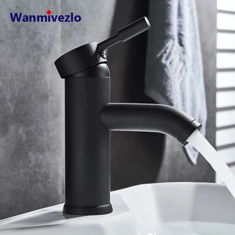 Basin Faucet Black Deck Mounted Brass Body Glass Spout Bathroom Faucet Single Handle Cold Hot Water Mixer Tap