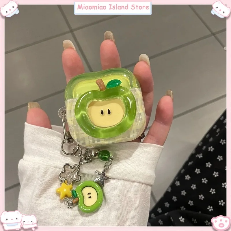 Cute Summer Refreshing 3d Apple Design Protective Sleeve For Airpods 4/3/2 Gen Bluetooth Earphone Case Pro2 Cartoon Style Simple