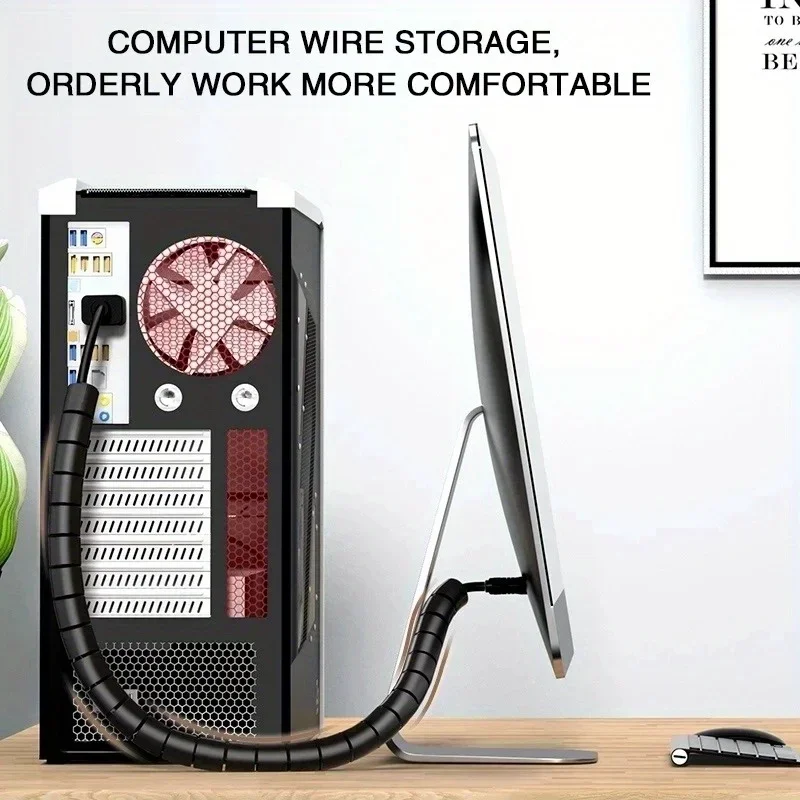 2M Flexible Spiral Cable Wire Protector Cable Organizer Computer Cord Protective Tube Clip Organizer Management Tools 16/10mm