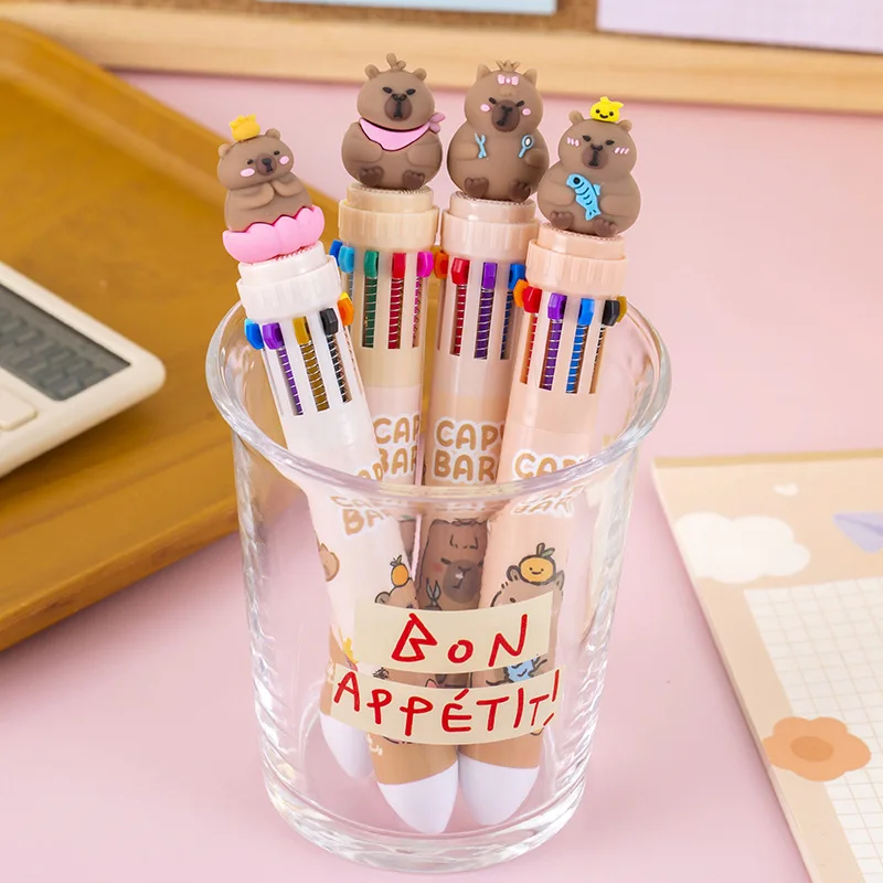 Imagem -05 - Canetas Esferográficas Kawaii Capybara 10 Cores Desenhos Animados Baiacu Caneta Esferográfica Crianças Escola Escritório Escrita Bonito 10 Pcs por Lote