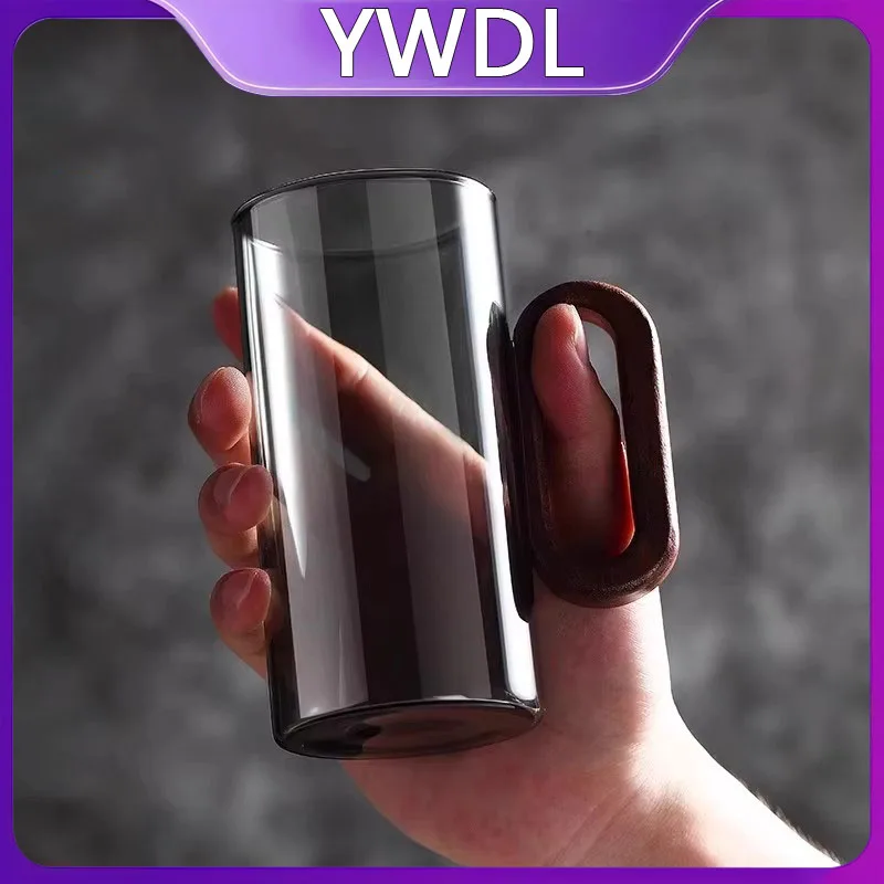 YWDL 360ml Hochborosilikatglas Teetasse Hitzebeständig mit Holzgriff für Haushalt Kaffeetasse für Frühstück