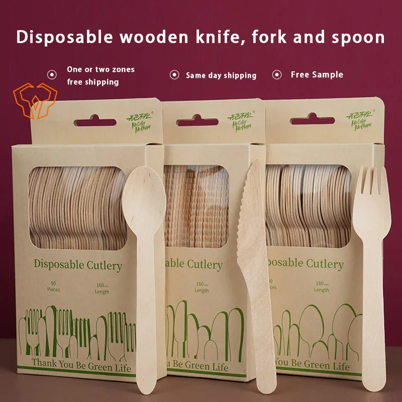 

Disposable Wooden Spoon Fork Cutlery Dessert Knife Ice Cream Kitchen Food Cooking Summer Children dinnerware set