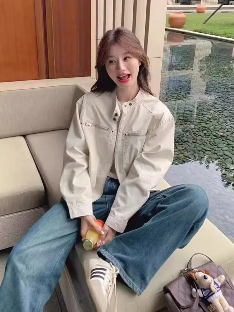 

Куртка для рабочей одежды в стиле ретро — женская короткая ветровка на весну и осень, универсальное повседневное пальто W1961