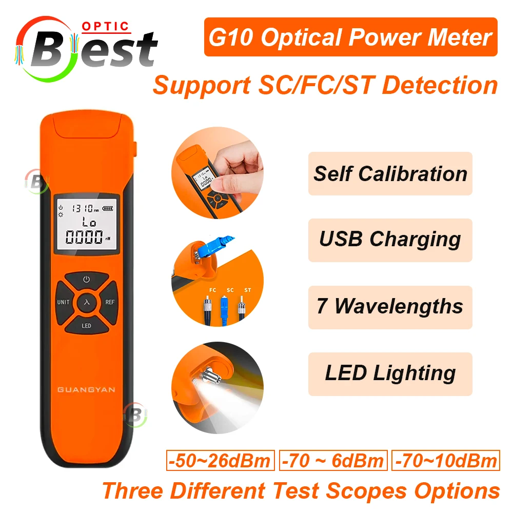 

G10 OPM Portable Fiber Optic Power Meter Rechargeable Optical Tester Tool Network Cable Test OPM LED Lighting USB Charging