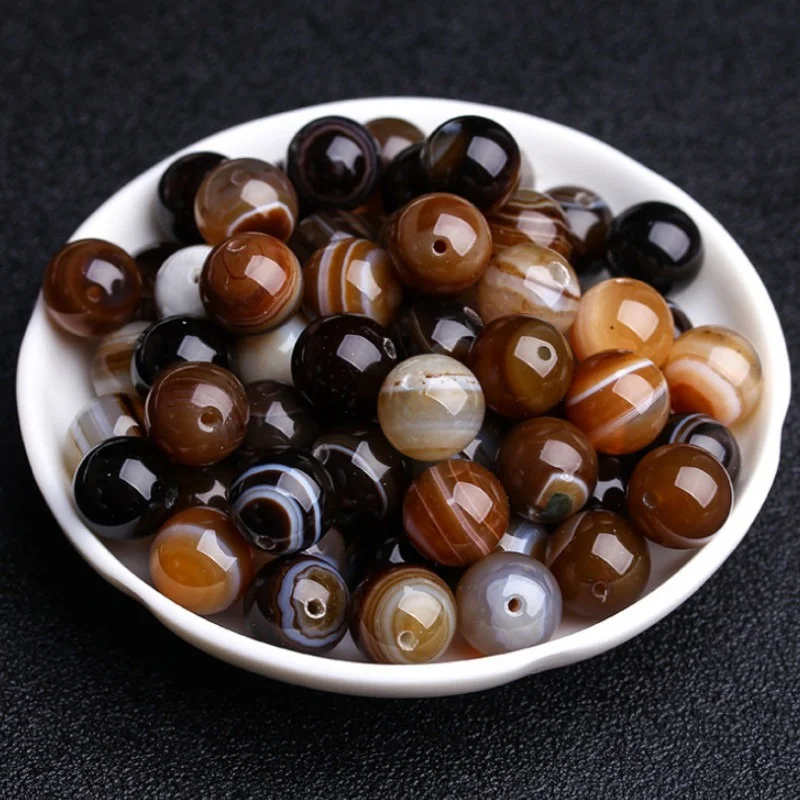 Round Coffee Stripe  Agate Loose Beads Natural Stone  Gemstone for DIY  Jewelry Making 4/6/8/10mm