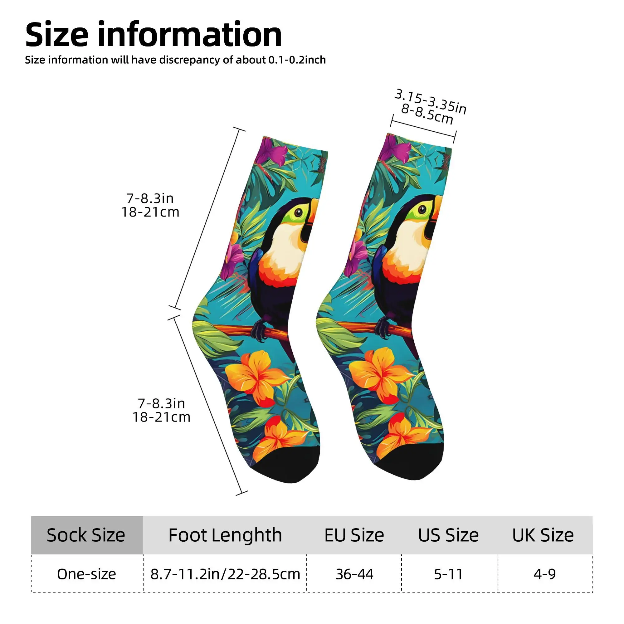 1pc Toucan Bird Floral  Printed Men's Socks Novelty Hip Hop Harajuku Pattern Crew Sock Casual Gift