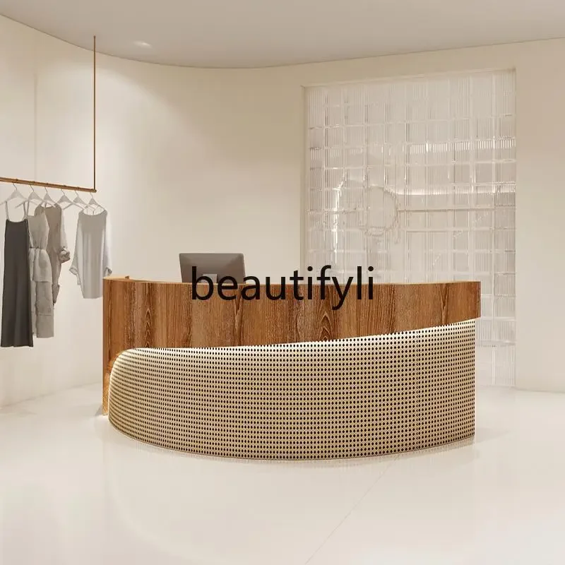 

Simple beauty salon bar counter light luxury clothing store rattan checkout page arc barber shop company reception desk3286