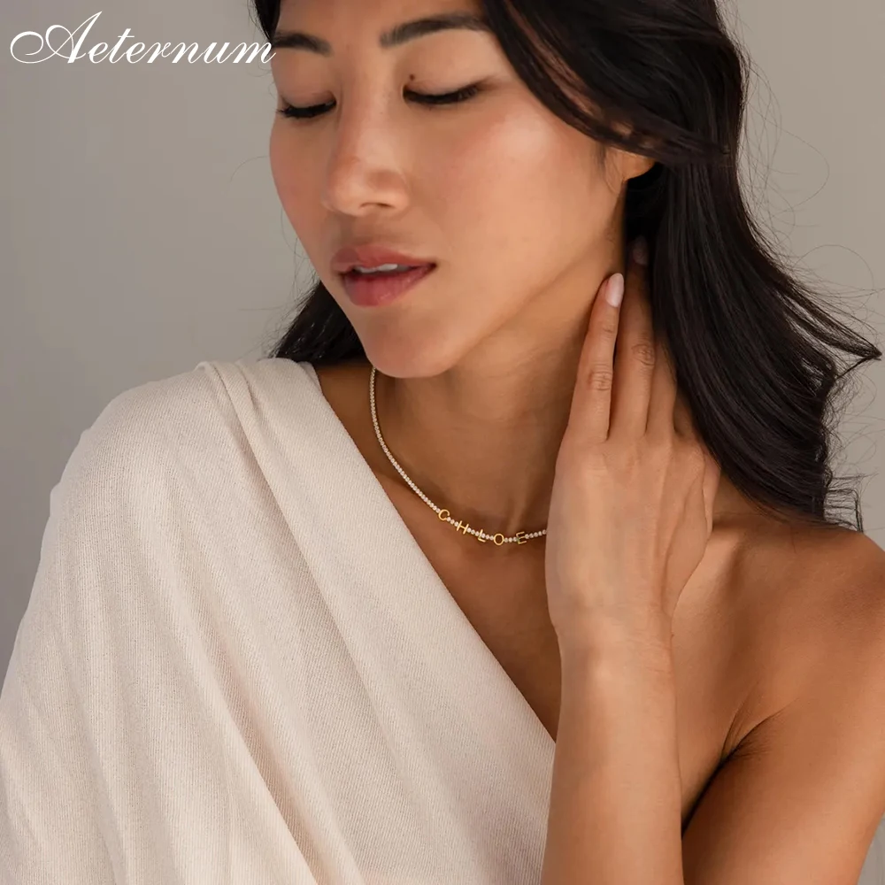 Aeternum اسم مخصص قلادة الماس شخصية الفولاذ المقاوم للصدأ زركونيا المختنق مجوهرات أنيقة للسيدات هدية عيد الحب