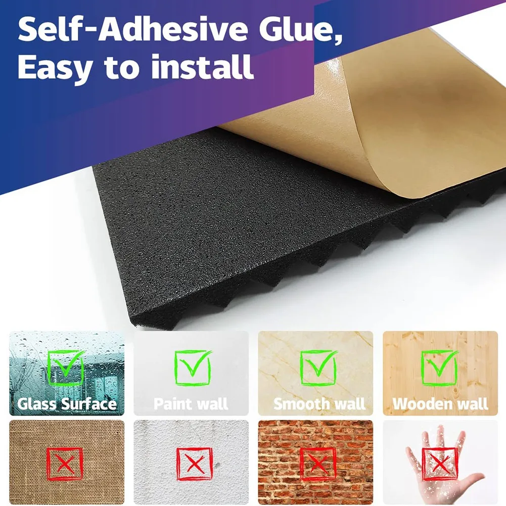12er Pack selbst klebende Akustik platten, schall dichte Schaumstoff platten, hoch dichte Schallschutz wand paneele für zu Hause (schwarz)