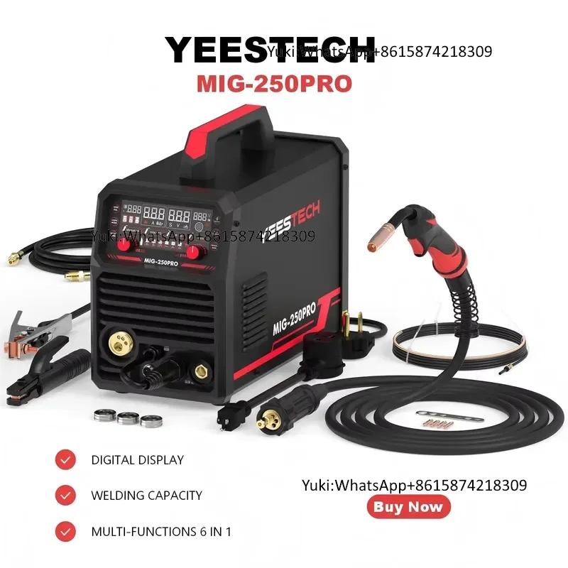 YEESTECH 250A 110/220V New 6-in-1 Multiprocess MIG/Pulsed MIG/TIG/Stick/Flux Core/Spool  Welder AC Polarity Advanced