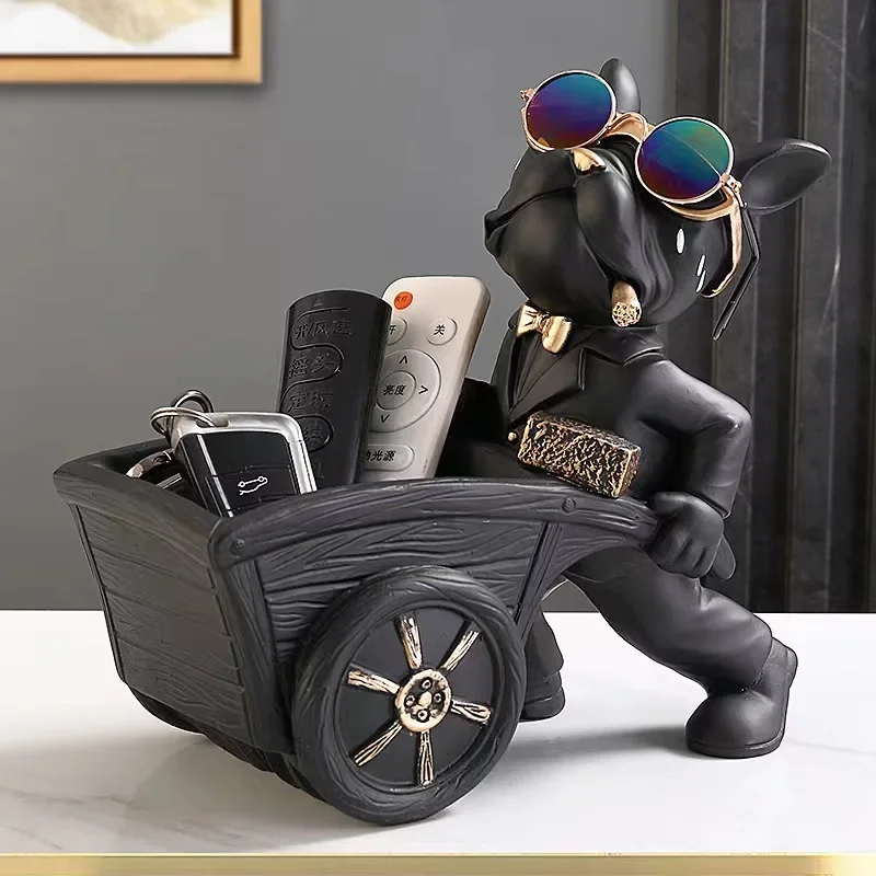 1PC Christmas French Bulldog And Stroller Resin Sculpture Cute Decorative Dog Statue for Living Room Bar Cafe Home Decor