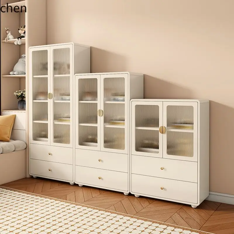 HT Solid Wood Bookcase Dustproof Glass Door Cream Style Bookshelf Floor-standing Combination Cabinet Student Storage Cabinet - view 4