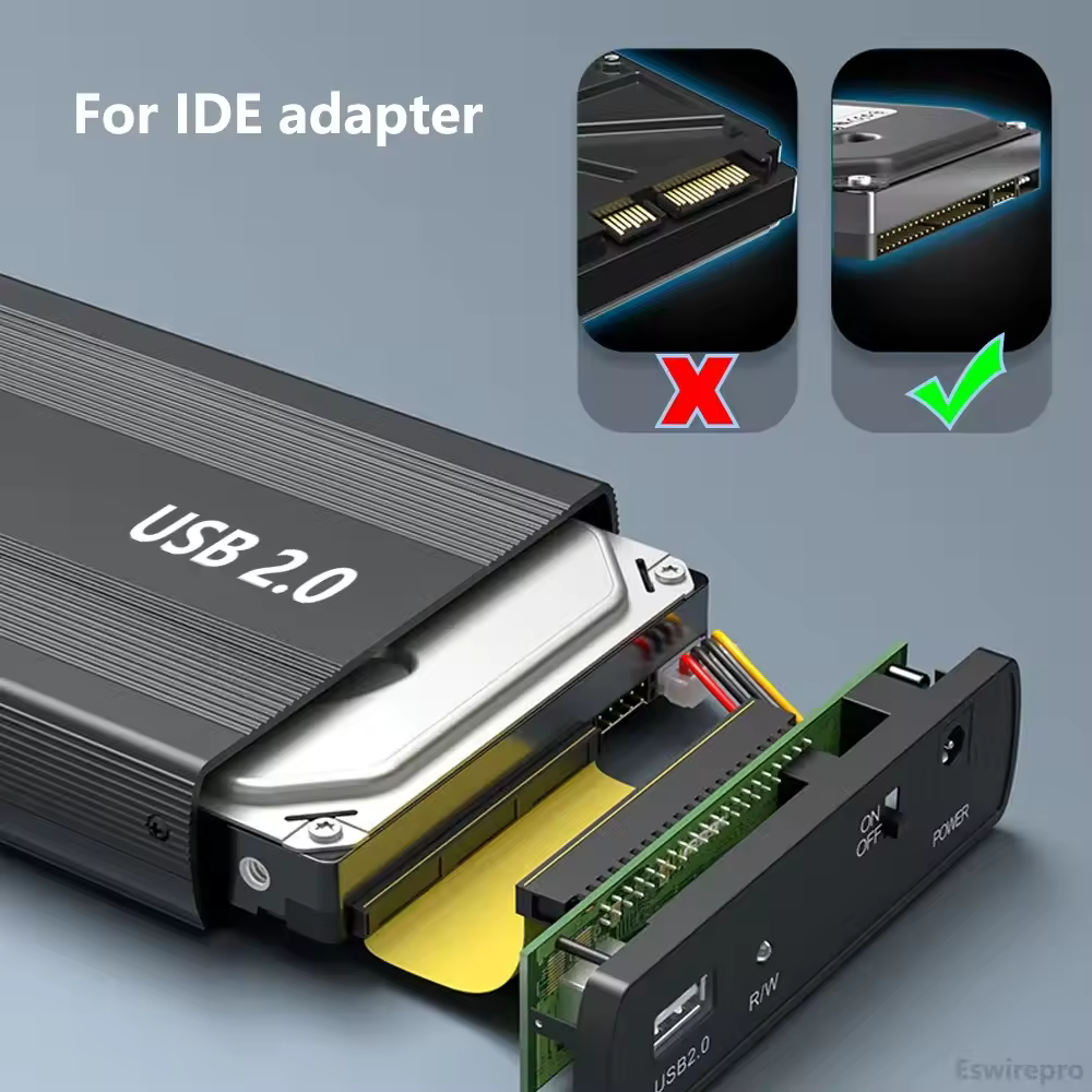 Корпус для IDE-жестких дисков (HDD и SSD) 3,5" и 2,5" IDE, USB-адаптер для IDE-жесткого диска, внешний металлический корпус, коробка для жесткого диска с блоком питания.
