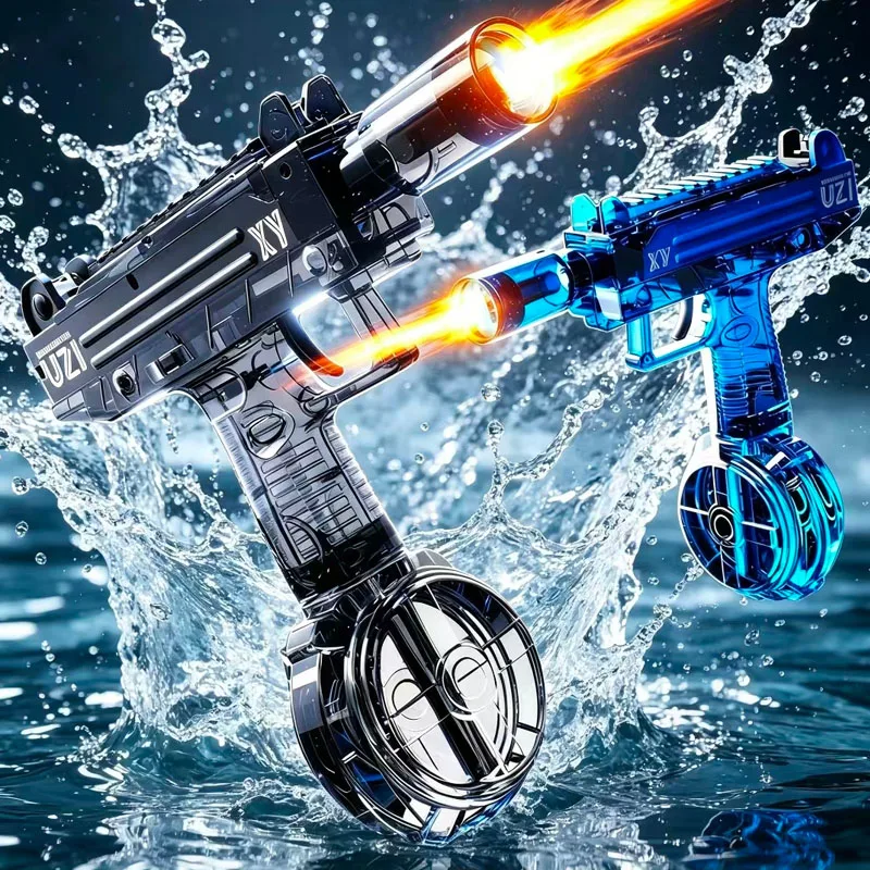

New UZI Electric Water Gun LED Light Recoil Long Range Continuous Shooting Water Blaster Swimming Pool Shooting Game Kids Toy