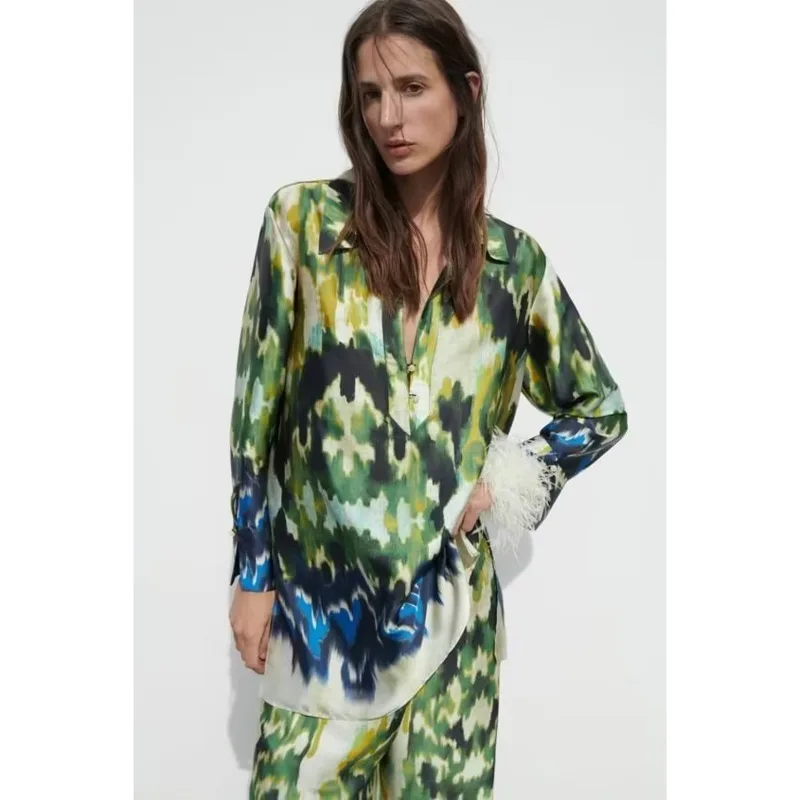 VIBE – chemise imprimée Patchwork pour femmes, pantalon évasé, Style pyjama, nouvelle mode été 2023