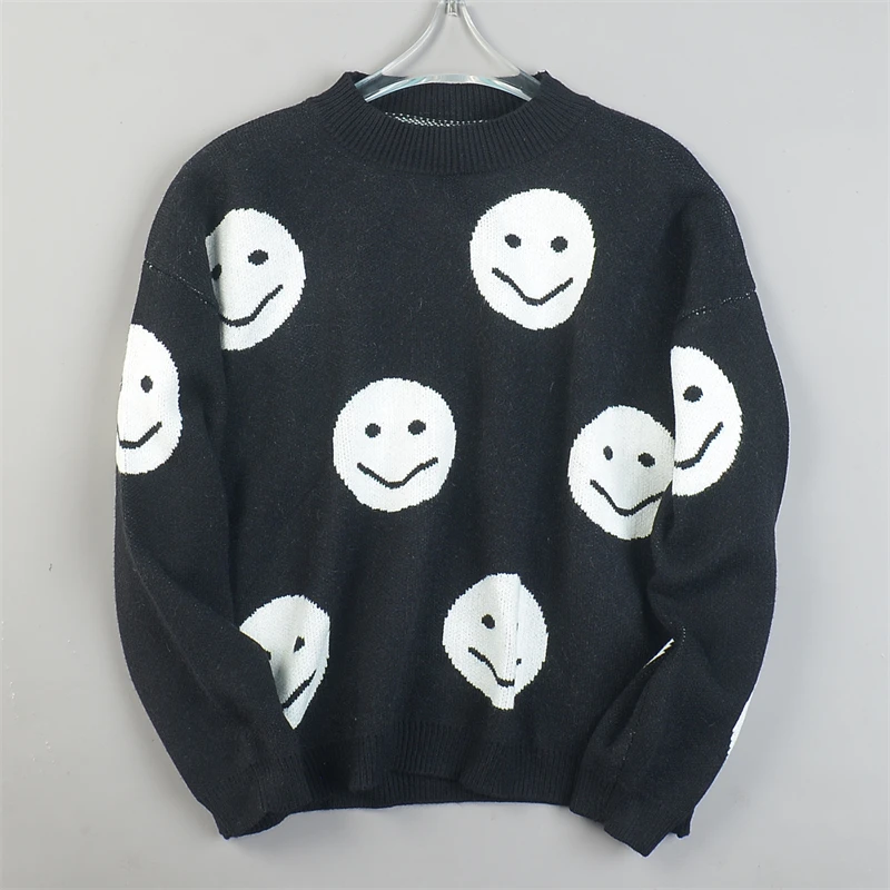 

Korean Sle Men's And Women's Face Knitted Sweater round Ne Overhead Straight Tube Autumn Winter Outerwear Base Lay...