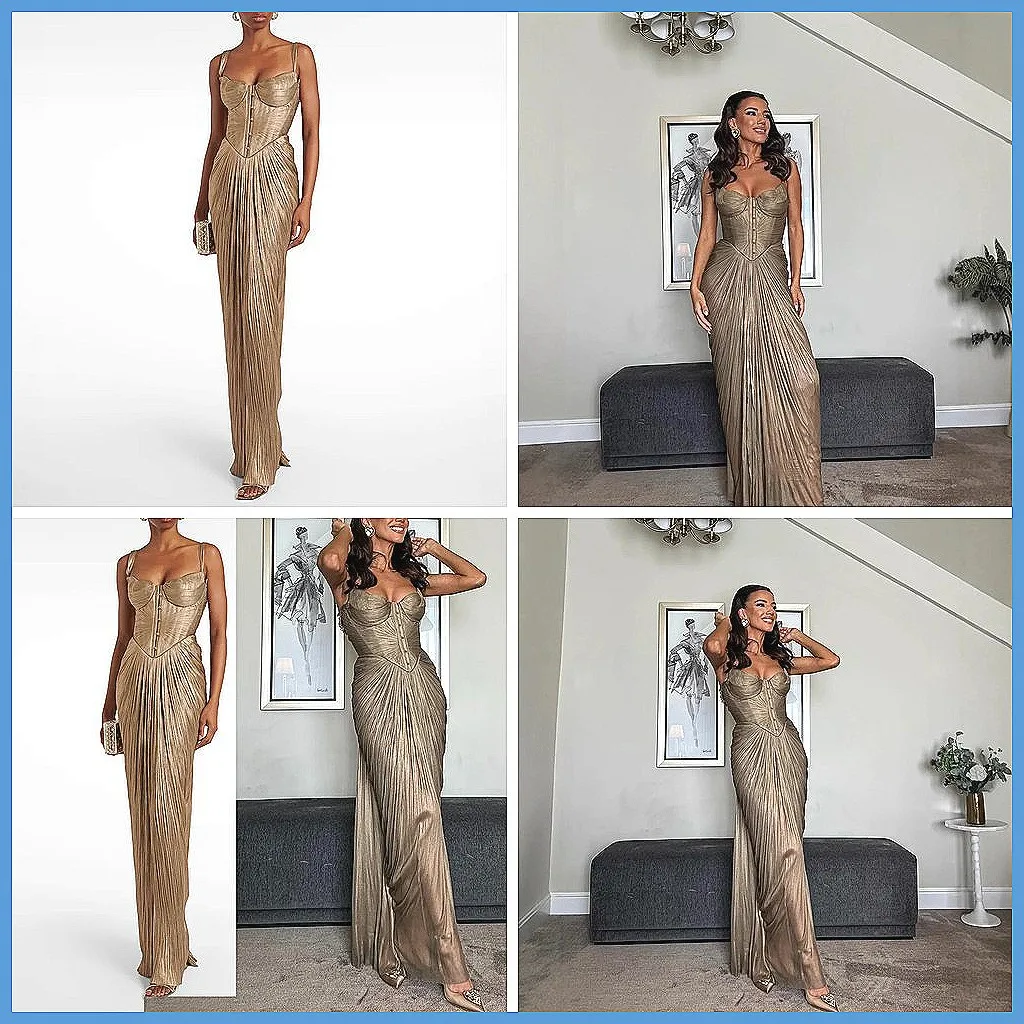 Elegant V-Neck Pleated Evening Gown for Women, Sexy High Waist Sleeveless Party Dress