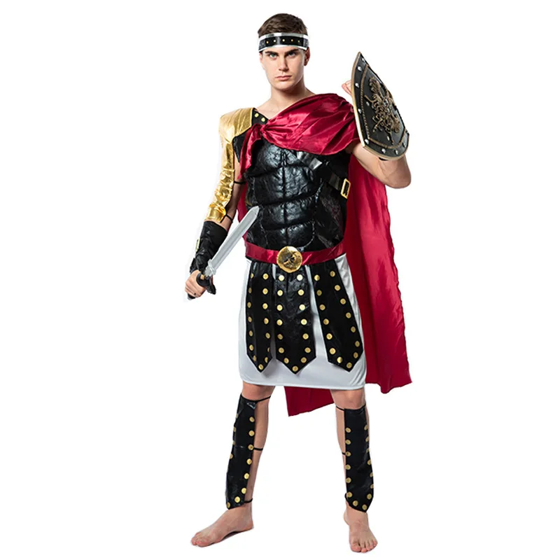 Reneecho Men Roman Gladiator Costume Halloween Costume For Adult Spartan Warrior Costume Hercules Cosplay