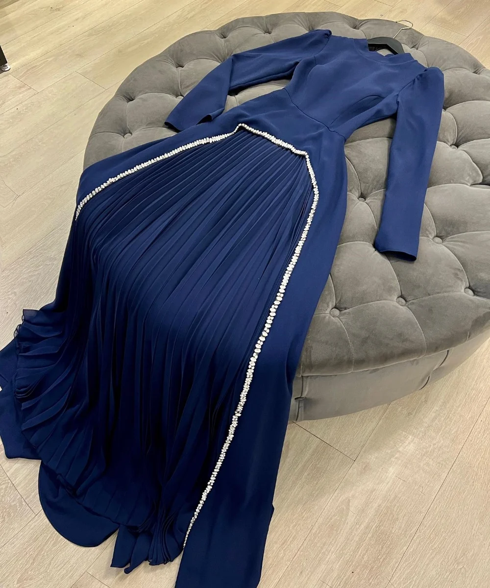 Customized Matching Jersey Pleat Sequined A-line O-Neck Long Dresses Bespoke Occasion Cocktail Pastrol Sizes Available