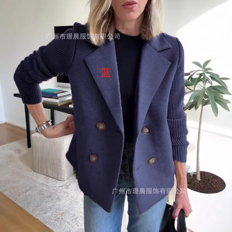 New Autumn and Winter Women's Jacket Long-sleeved Suit Collar Spliced cardigan Top Simple Fashion Casual Coat for Female
