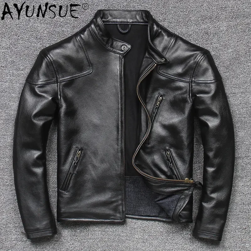 

Mens Leather Jackets Autumn Genuine Cow Leather Jacket Men Short Black Leather Coat Motorcycle Sobretudo Masculino SGG