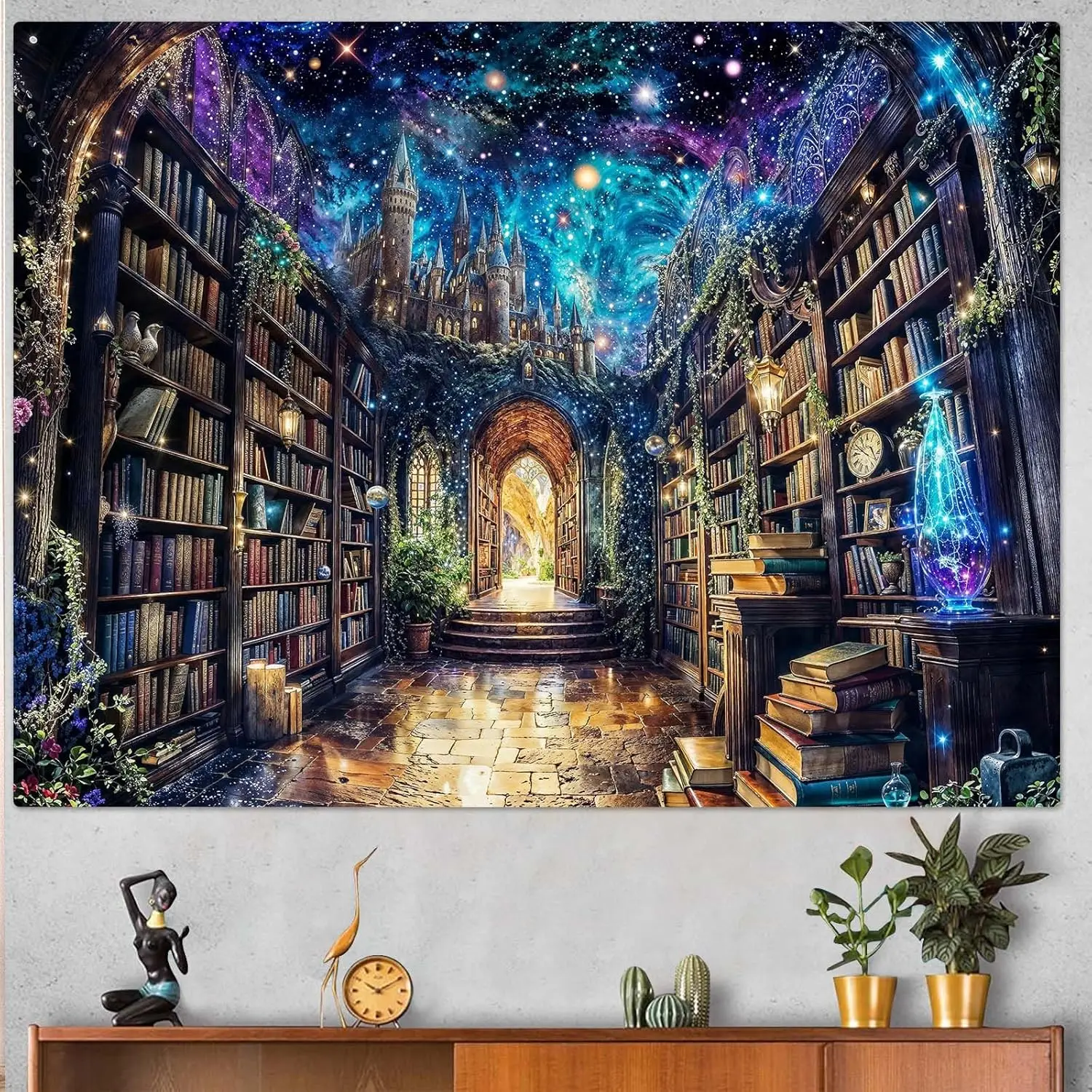 Magic bookshelf library tapestry wall decoration bedroom art tapestry living room wall hanging