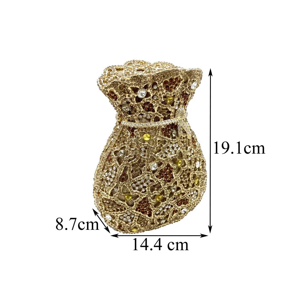 Women Luxury Full Rhinestone Bucket Evening Clutch Bag Gold Crystal Chain Handbag Wedding Banquet Cocktail Party Prom Purse - view 6
