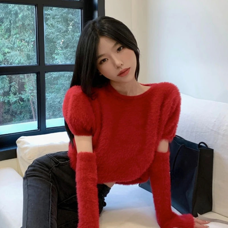 Sweater Pullovers Women Christmas Red Design Clothes All-match Simple Female Elegant Autumn Warm Basic Stylish Solid New Arrival