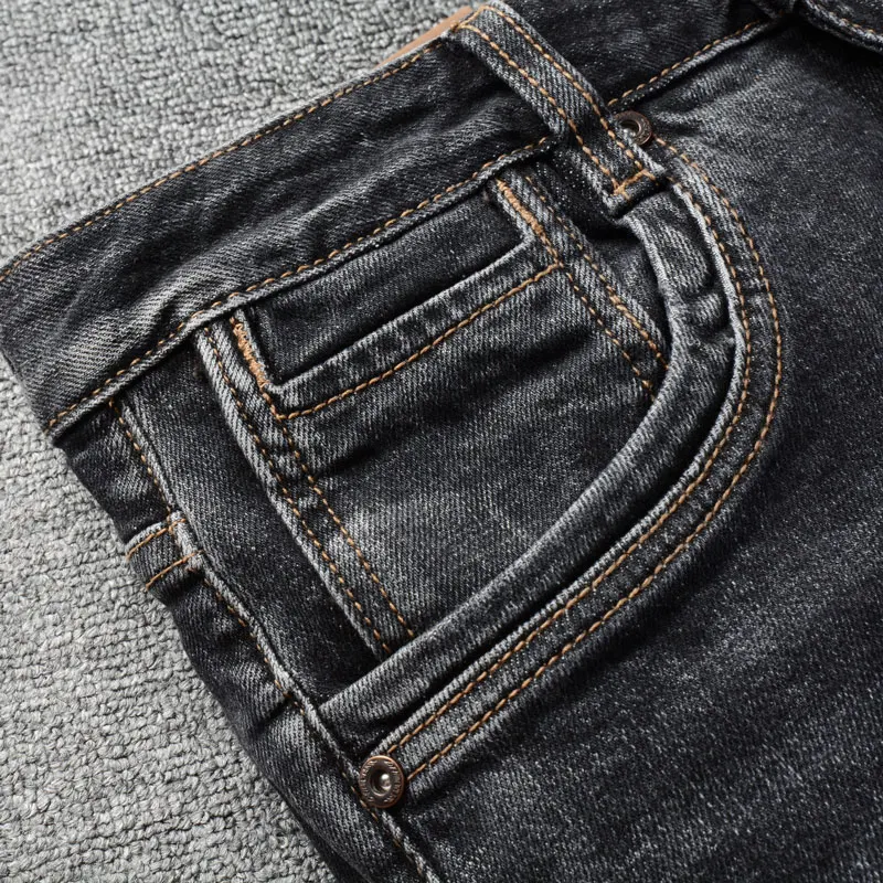 Italian style Fashion Men Jeans Retro Black Gray Stretch Slim Fit Ripped Jeans Men Trousers Vintage Designer Denim Pants Hombre