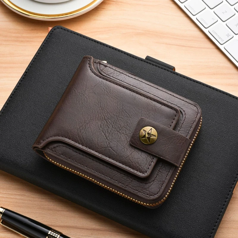 

European American Retro High-quality Men's Wallet Short Fashion Zipper Bag Multi Slot Wallet Large Capacity Portable Card Bag