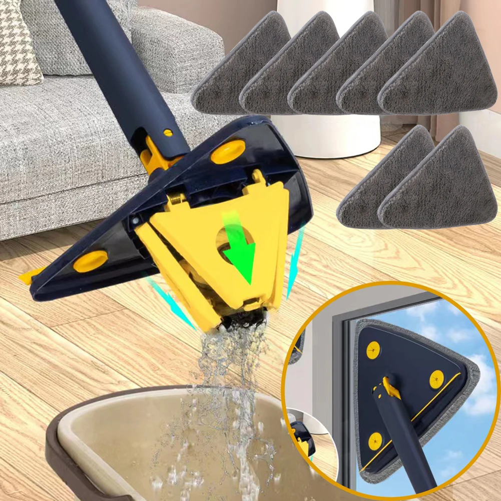 360 Cleaning Mop Telescopic Triangle Mop Household Ceiling Cleaning Brush Tool with Mop Cloth Self-draining To Clean Tiles Walls