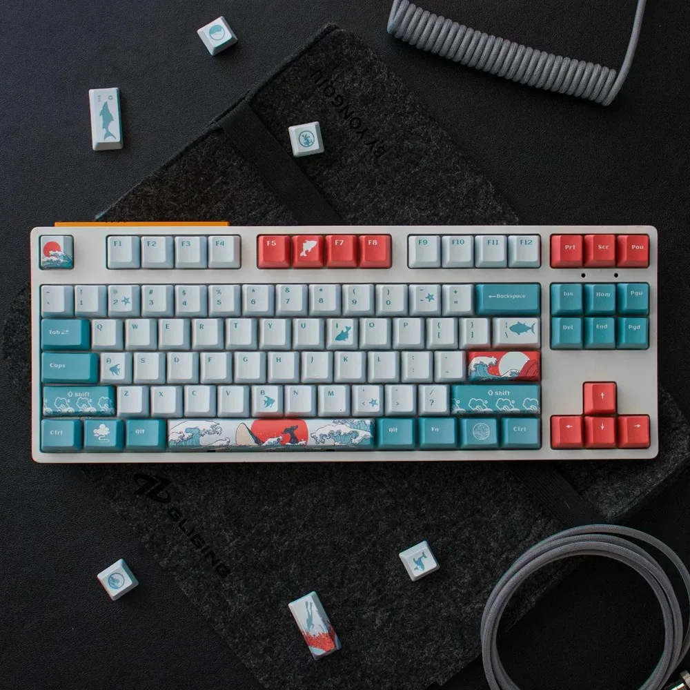 108 keys Coral Sea PBT Keycaps OEM Profile Dye-Sub Keycaps Top/Side/No Engraved keycaps For MX Mechanical Keyboard 84/96