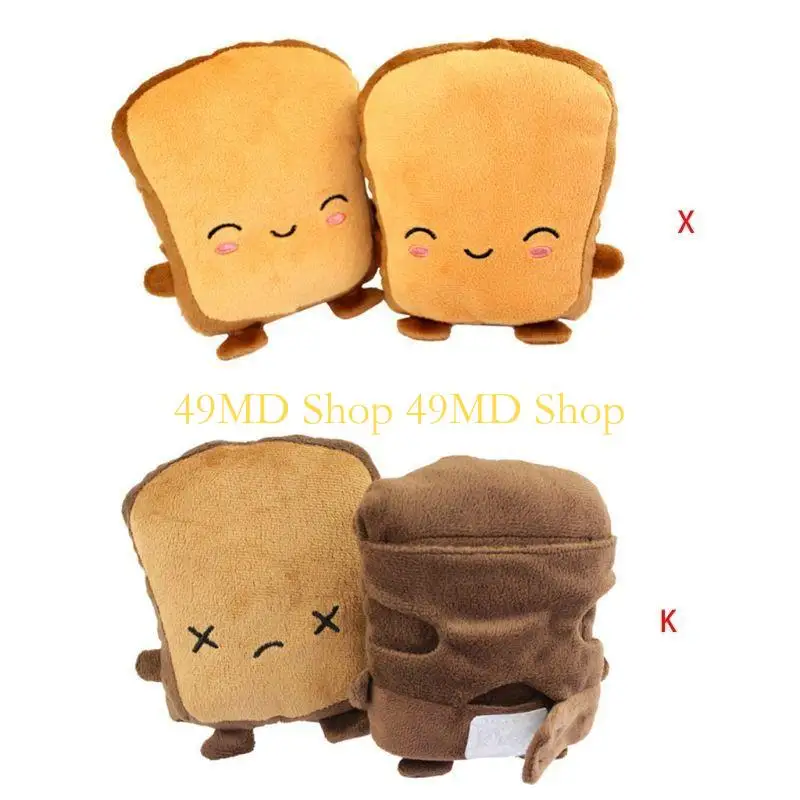 49MD Women Girls Bread Embroidery Face Hand Warmer USB Heating Half Finger Gloves Adjustable Winter Thick Plush