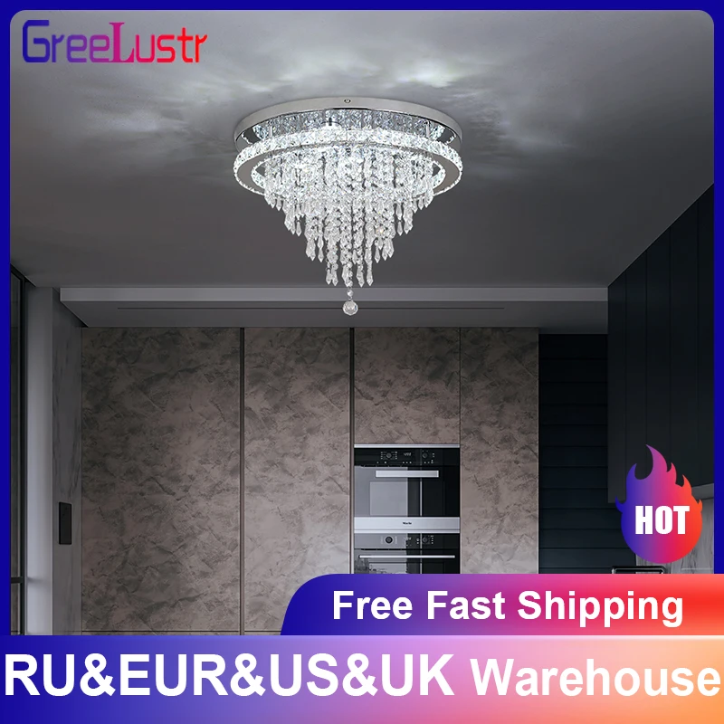 Minimalist Crystal Ceiling Chandelier Lamp Bedroom Lustre Intelligent Remote Control Ceiling Luminaires For Living Room Lighting