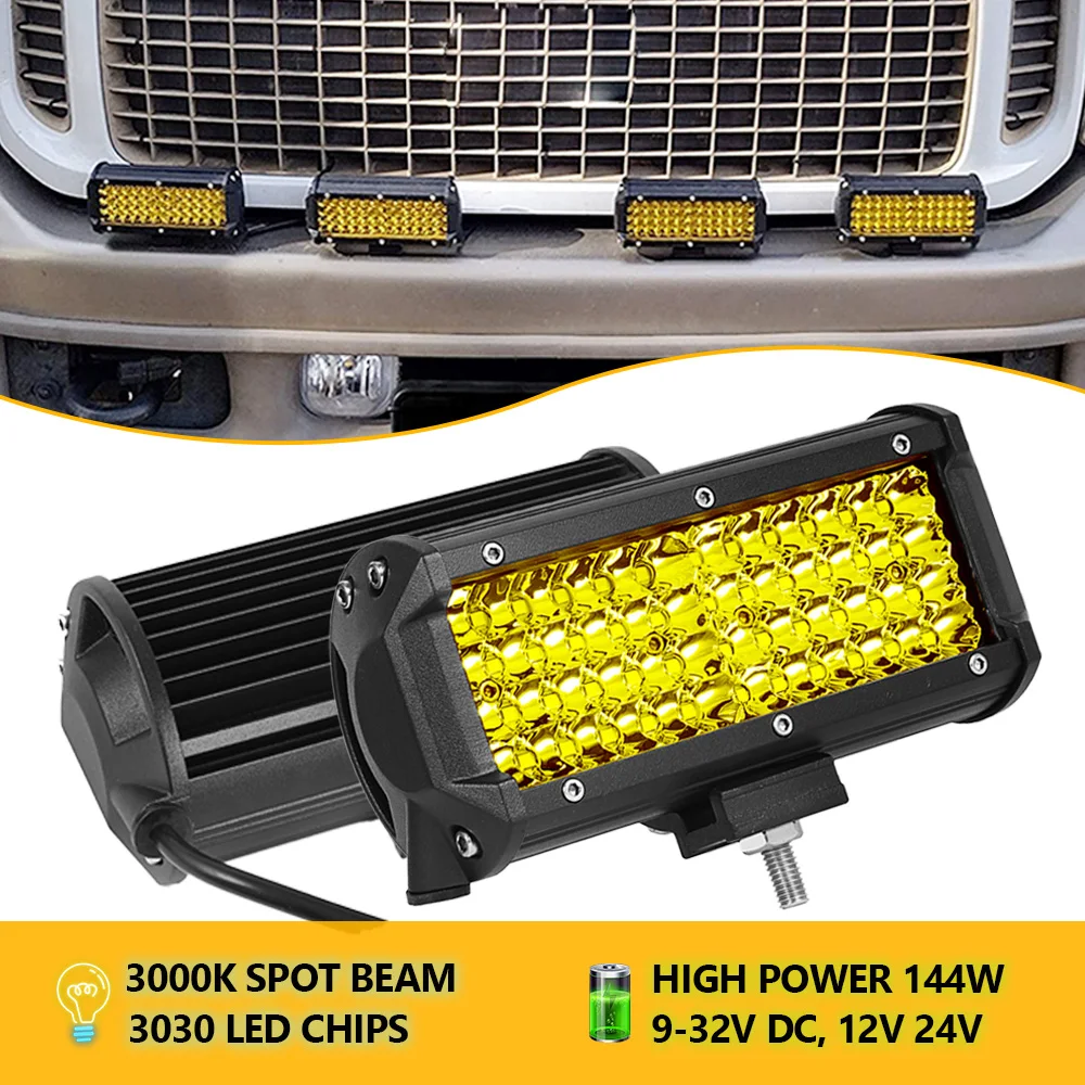 2PCS Yellow 4x4 Led Light Bar Spot Beam 7 Inch Fog Lights for Trucks ATV UTV SUV Boat Marine Offroad Driving Work Lights