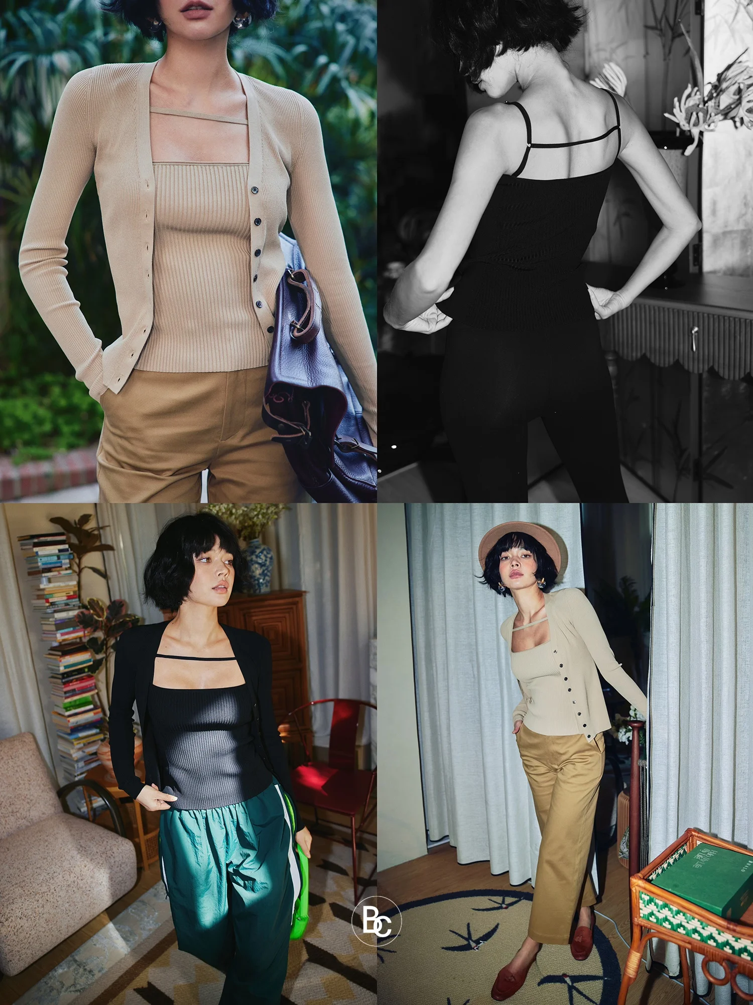 

Высокоэластичный комплект Betchow Bla And Camel с открытым кардиганом и бретелями, простая базовая осенне-зимняя женская трикотажная одежда Faion