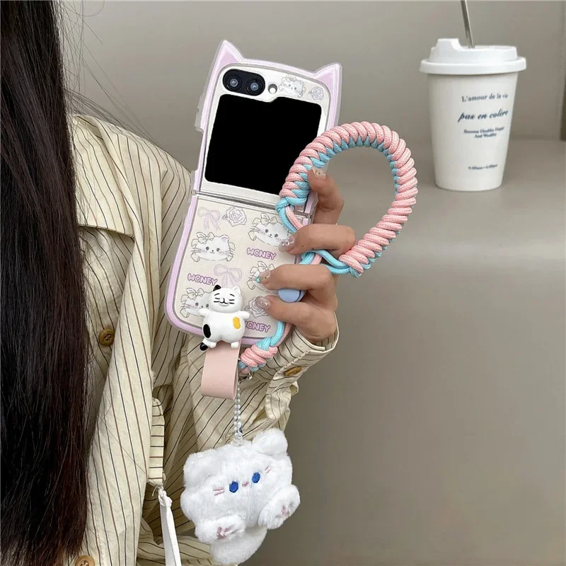 Plüsch Katze Anhänger Lanyard Handy hülle für Samsung Galaxy Z Flip 6 5 4 3 Schutzhülle für ZFlip4 ZFlip5 ZFlip6 Hülle